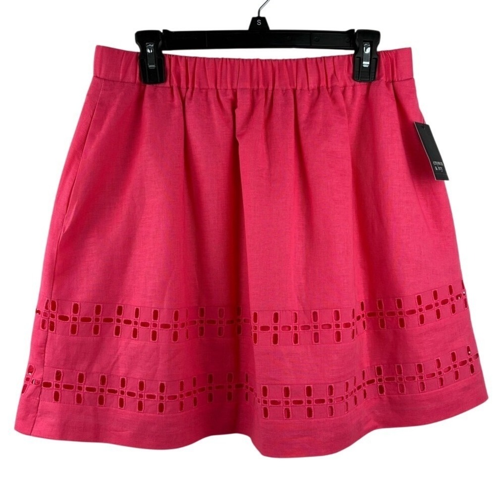 NWT Crown & Ivy Skirt Coral Pink Linen Blend Eyelet Hem‎ Pockets Skirt 8